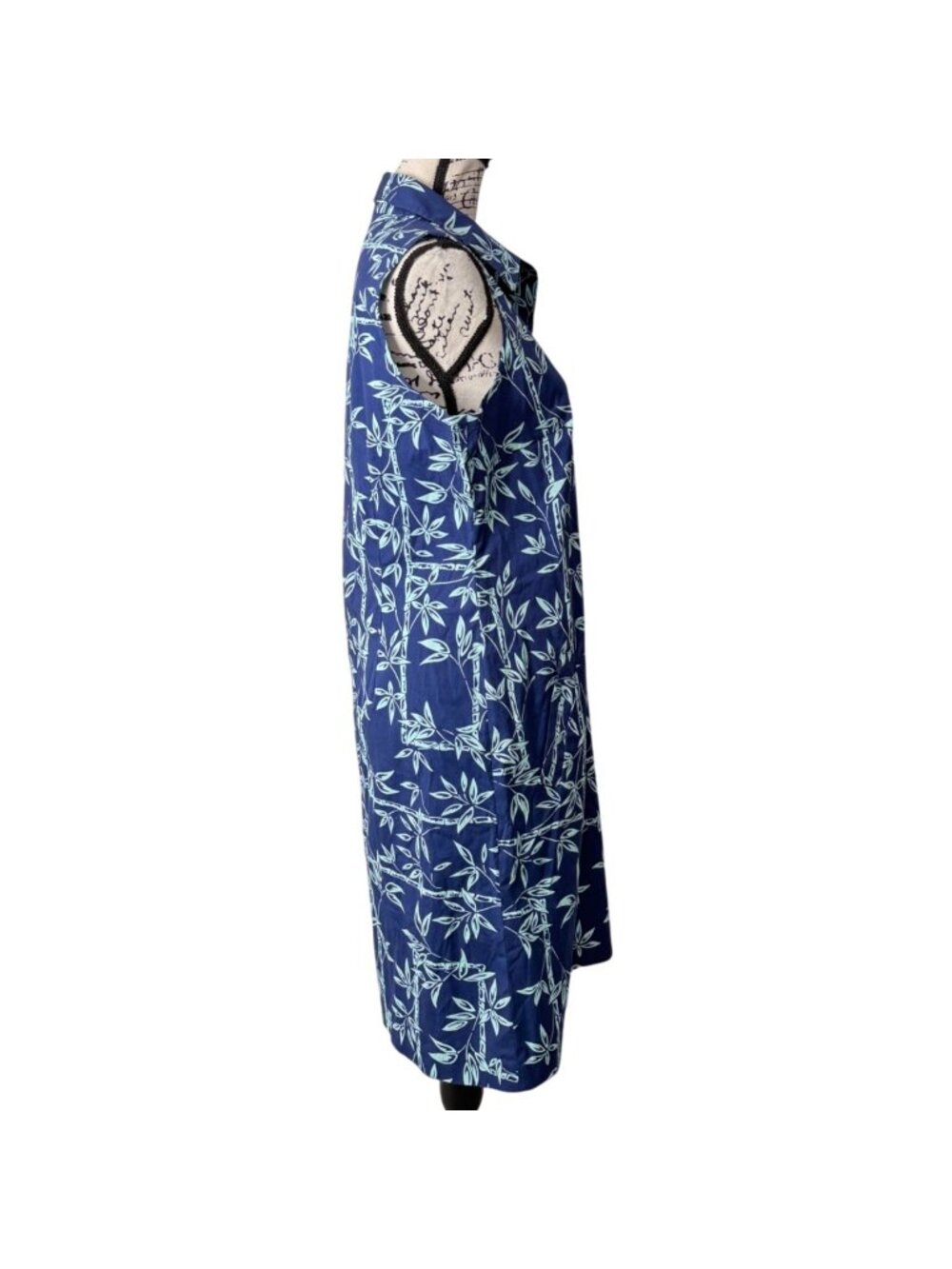 J. McLaughlin Womens Size 10 Shirt Dress Sleeveless Blue Bamboo Print Cotton USA - Picture 2 of 8